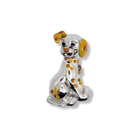 Bright Silverton Golden Spotted Dog , Crystal and Enamel Brooch Pin - Picture 1 of 4